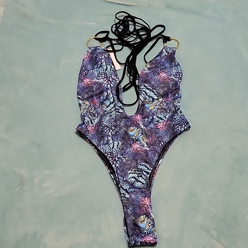 🫧 Cocoimo purple animal print low cut one piece bathing suit. Size small